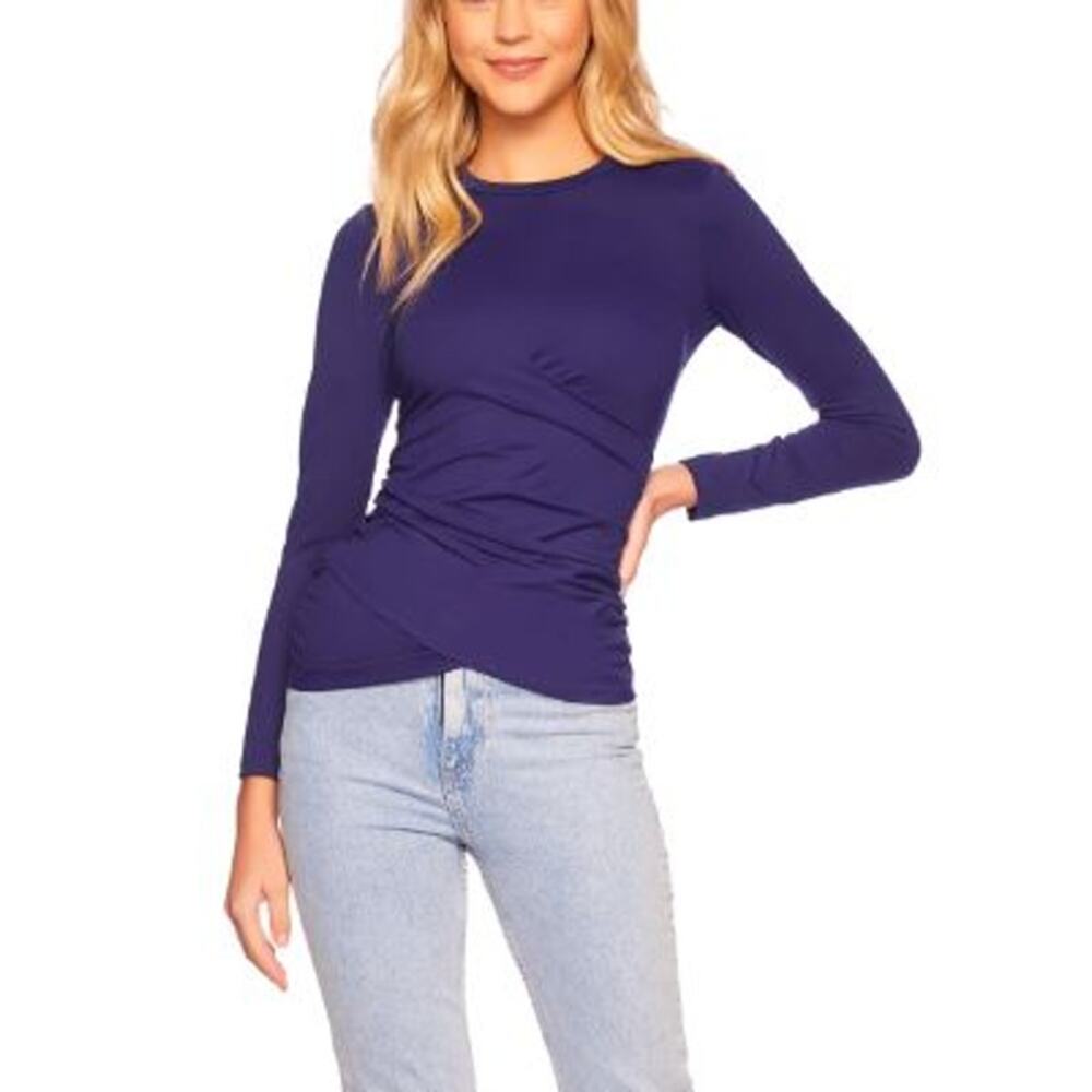 Susana Monaco Faux Wrap Long Sleeve Top in Thunder Blue NWT Size Medium